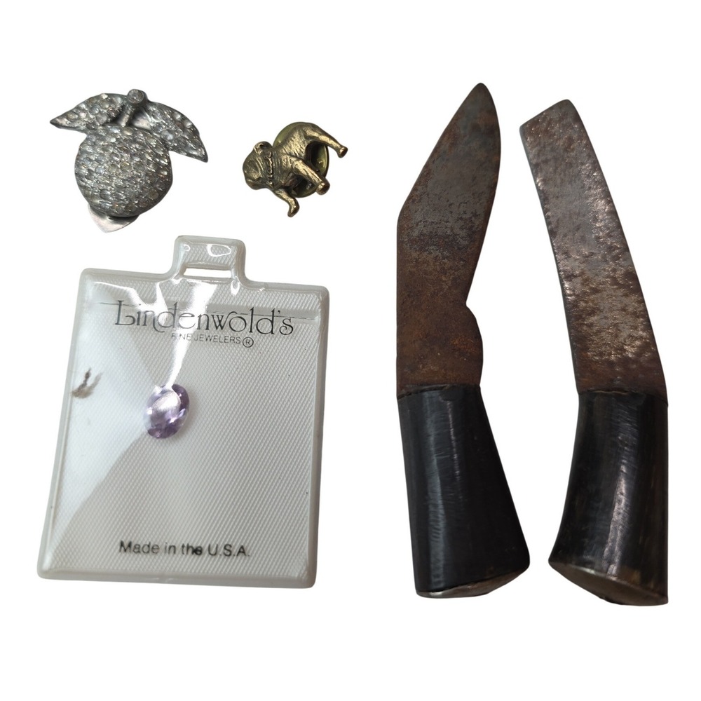 Vintage Lot Lindenwold Gemstone Mack Truck Pin Rhinestone Apple 2 Mini Knives K2